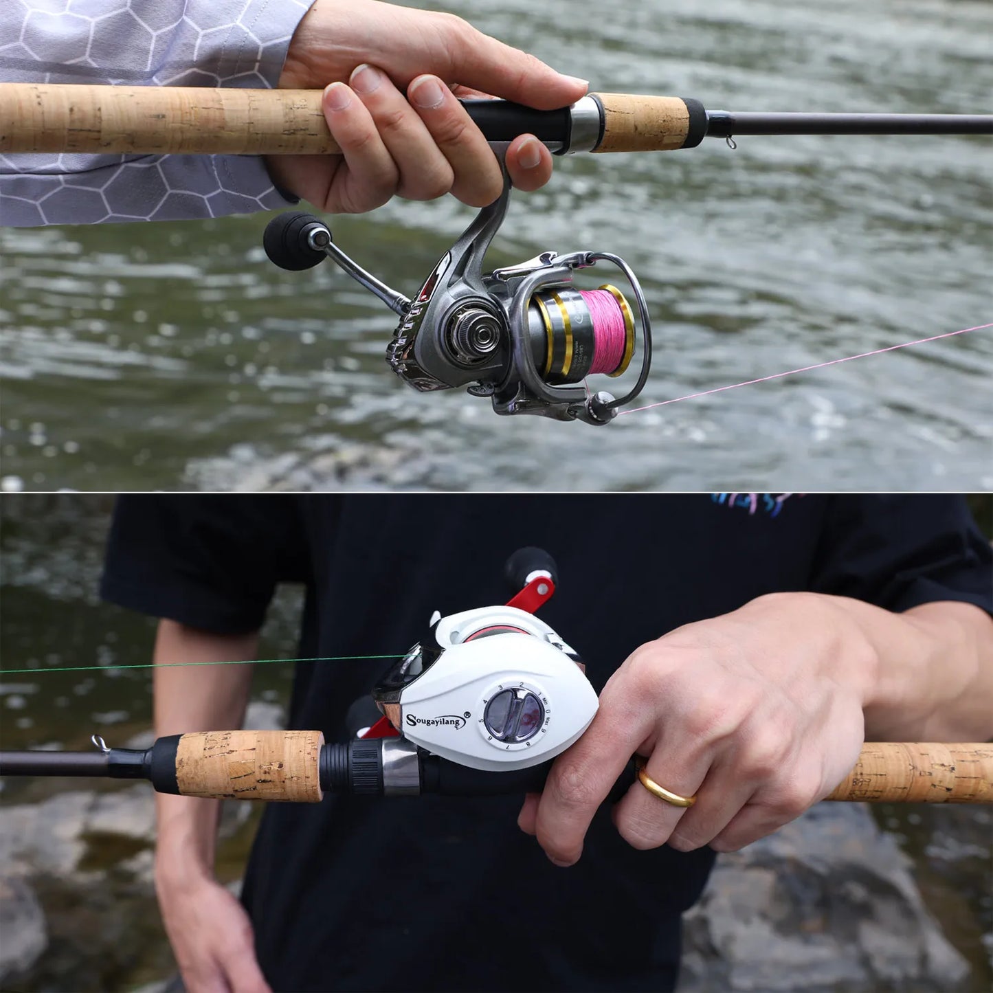 Sougayilang 2.1m Lure Fishing Rod Carbon Fibre Bass Trout Rods Cork Handle Spinning Casting Fishing Rods for Freshwater Fishing