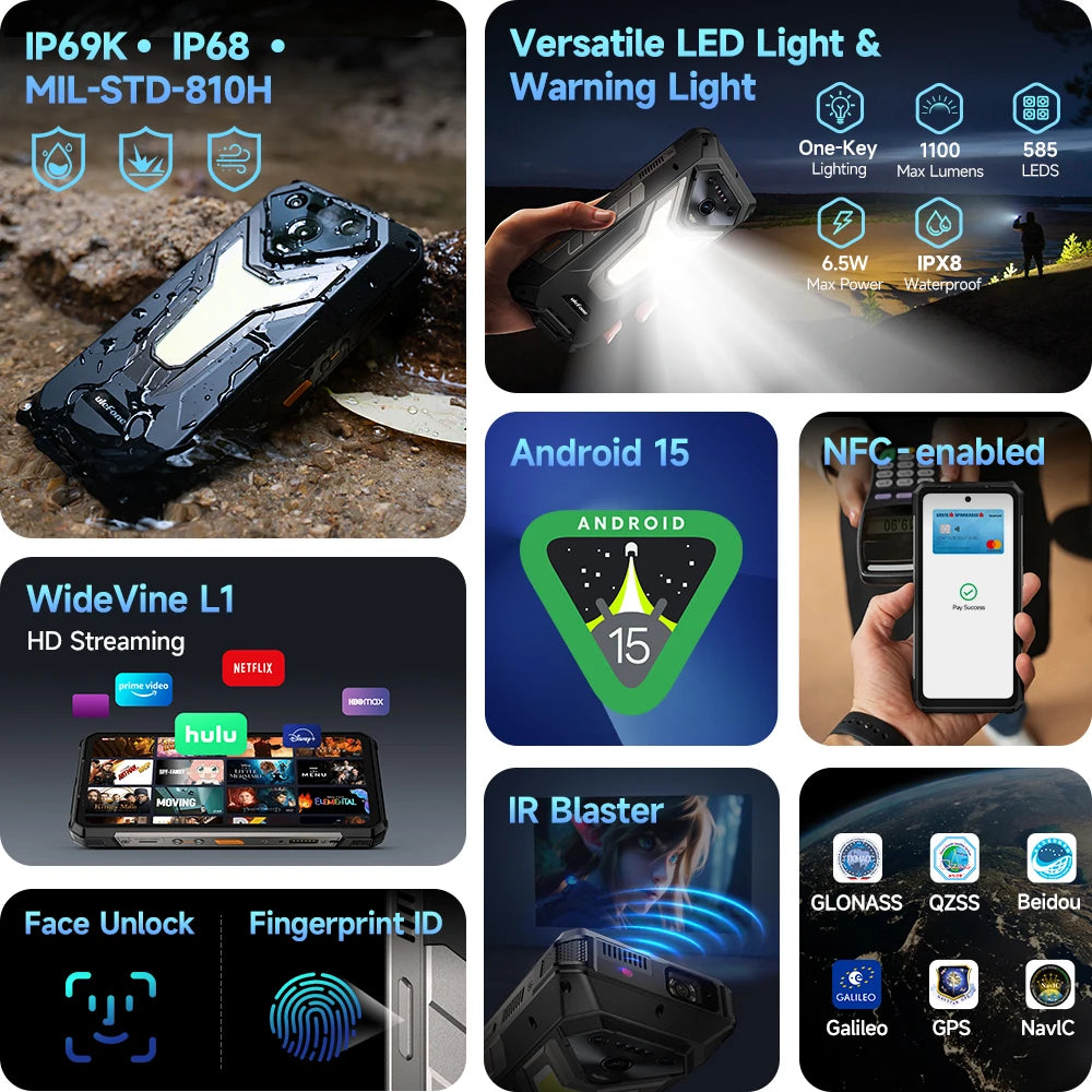 Ulefone Armor 34 Pro 5G AI Rugged Phone  6.95" 25500mAh Up to 32GB+512GB Built-in Projector 120Hz NFC Smartphone