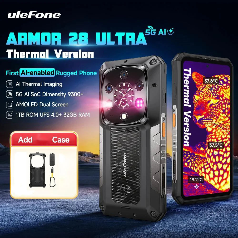 Ulefone Armor 28 Ultra 5G AI Thermal Imaging Rugged Phone 1TB ROM 32GB RAM Dimensity 9300+ Android AMOLED 6.67" Smartphone