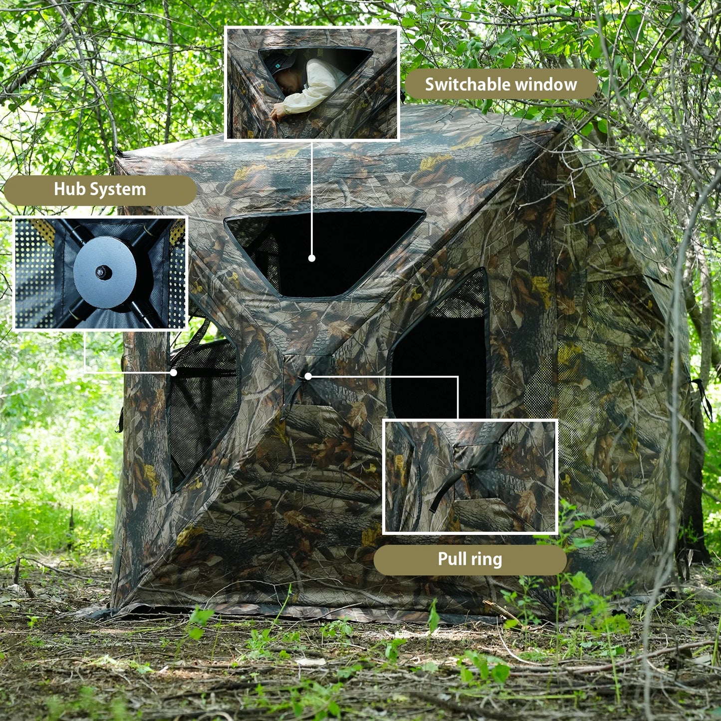 All-Terrain 360° See-Through Hunting Blind, Camouflage Pop-Up Tent for 2-3 Persons with Carry Bag