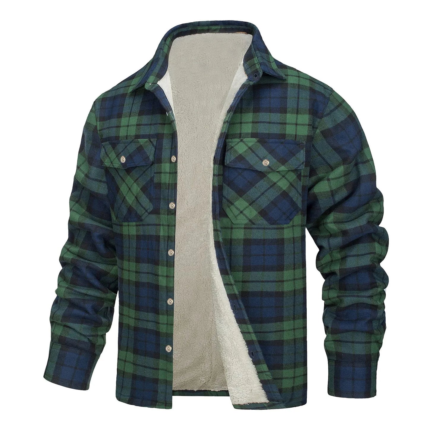 Men Autumn And Winter Fashion Casual Check Square Lapel Pocket Hoodless Fastening Outdoor Windproof Solid Color Simple Jacket