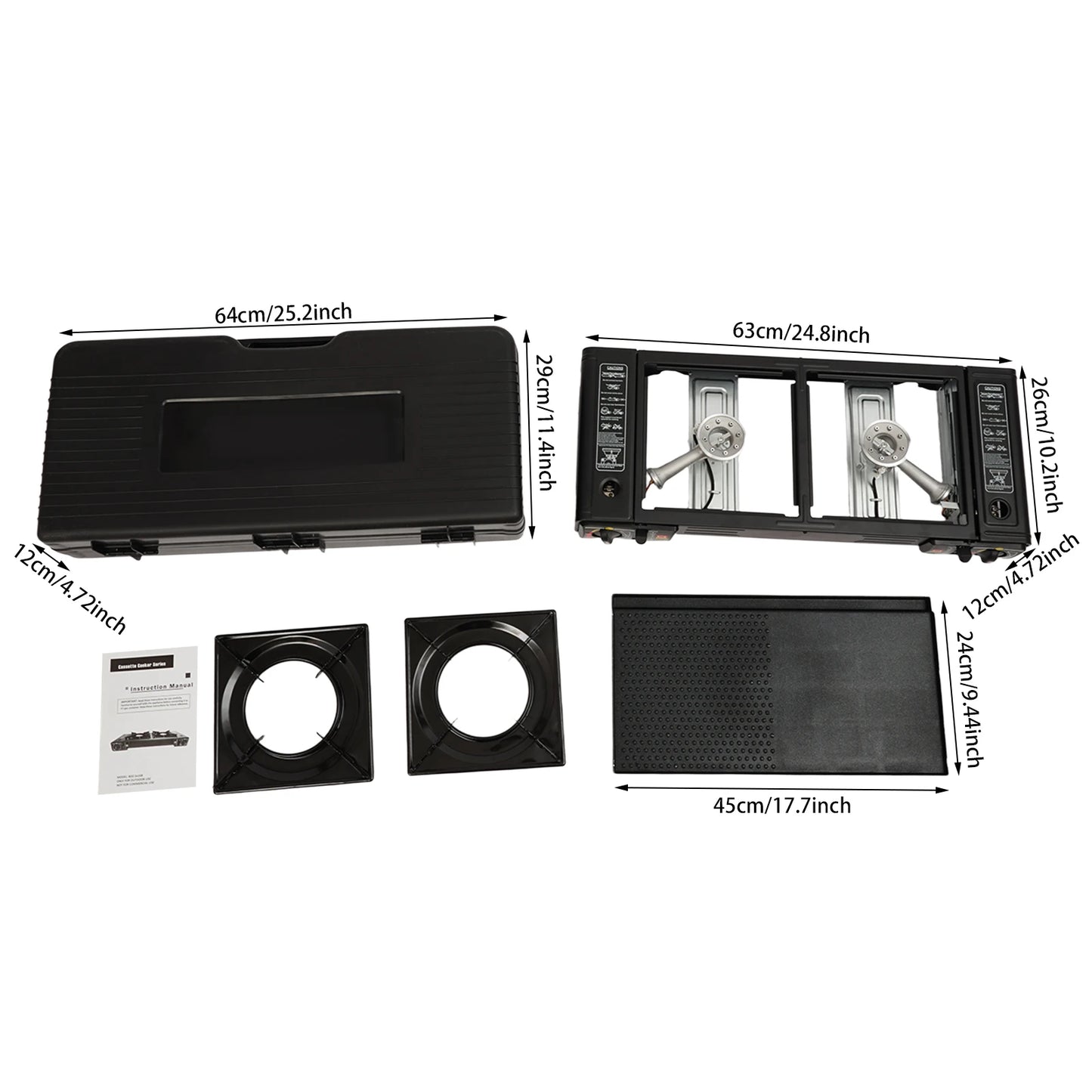 2 Burners Portable Camping Stove, 2.5KW Auto Ignition Butane/LPG Gas Stove w/Baking Tray+Carrying Case for RV Outdoor Picnic BBQ