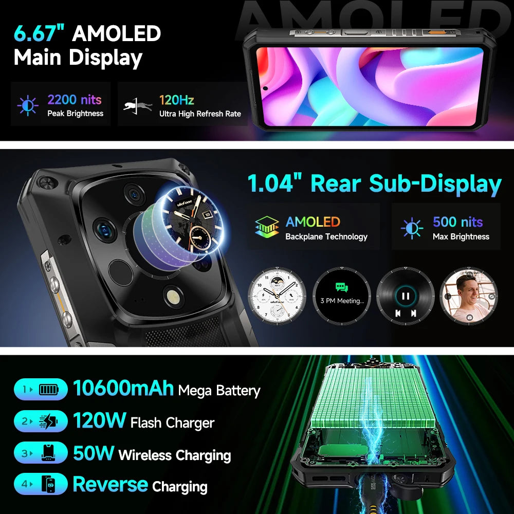 Ulefone Armor 28 Ultra 5G AI Thermal Imaging Rugged Phone 1TB ROM 32GB RAM Dimensity 9300+ Android AMOLED 6.67" Smartphone