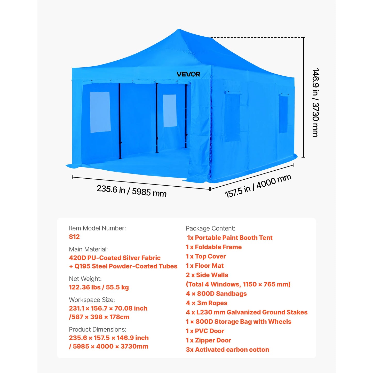 SucceBuy Portable Paint Booth Tent Painting Tent Station Spray Shelter w Built-in Floor Large Space Oxford Spray Painting Tents