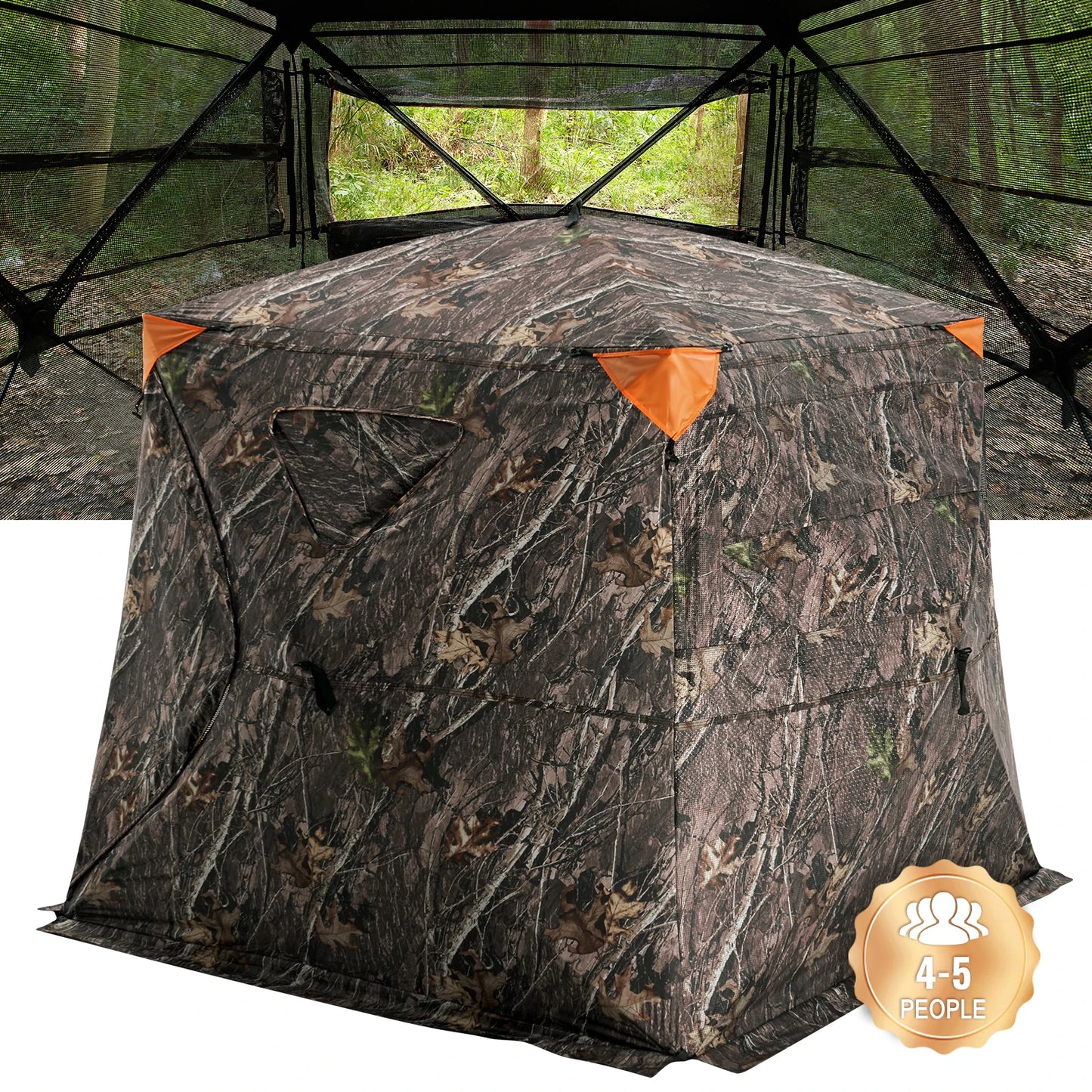 SucceBuy Hunting Blind 270°See Through Ground Blind 4-5Person Pop Up Deer Blind for Hunting Portable for Turkey and Deer Hunting