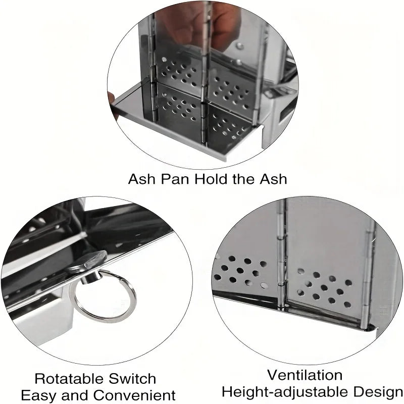Portable Stainless Steel Firewood Stove For Camping, Picnic, And BBQ - Compact And Lightweight