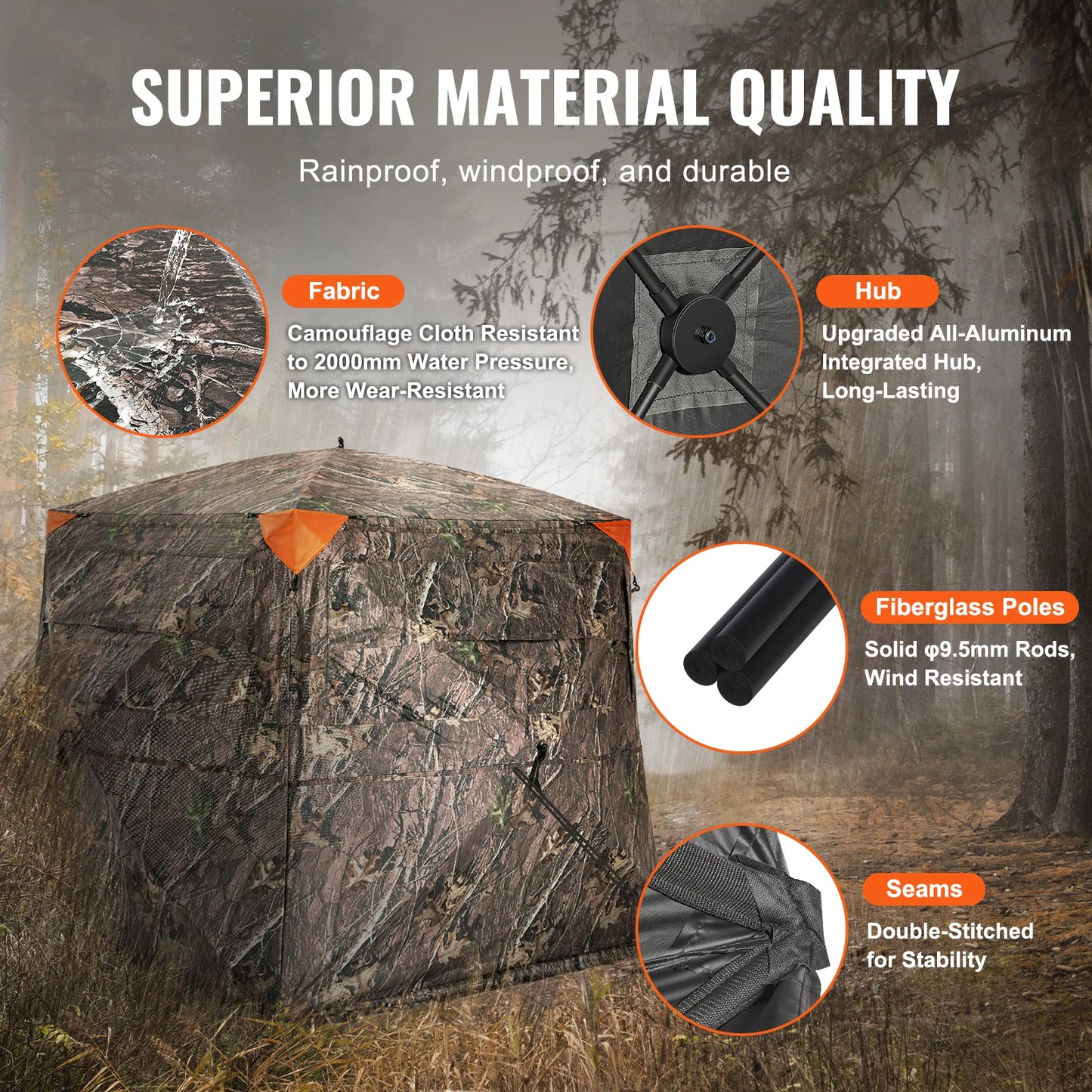 SucceBuy Hunting Blind 270°See Through Ground Blind 4-5Person Pop Up Deer Blind for Hunting Portable for Turkey and Deer Hunting