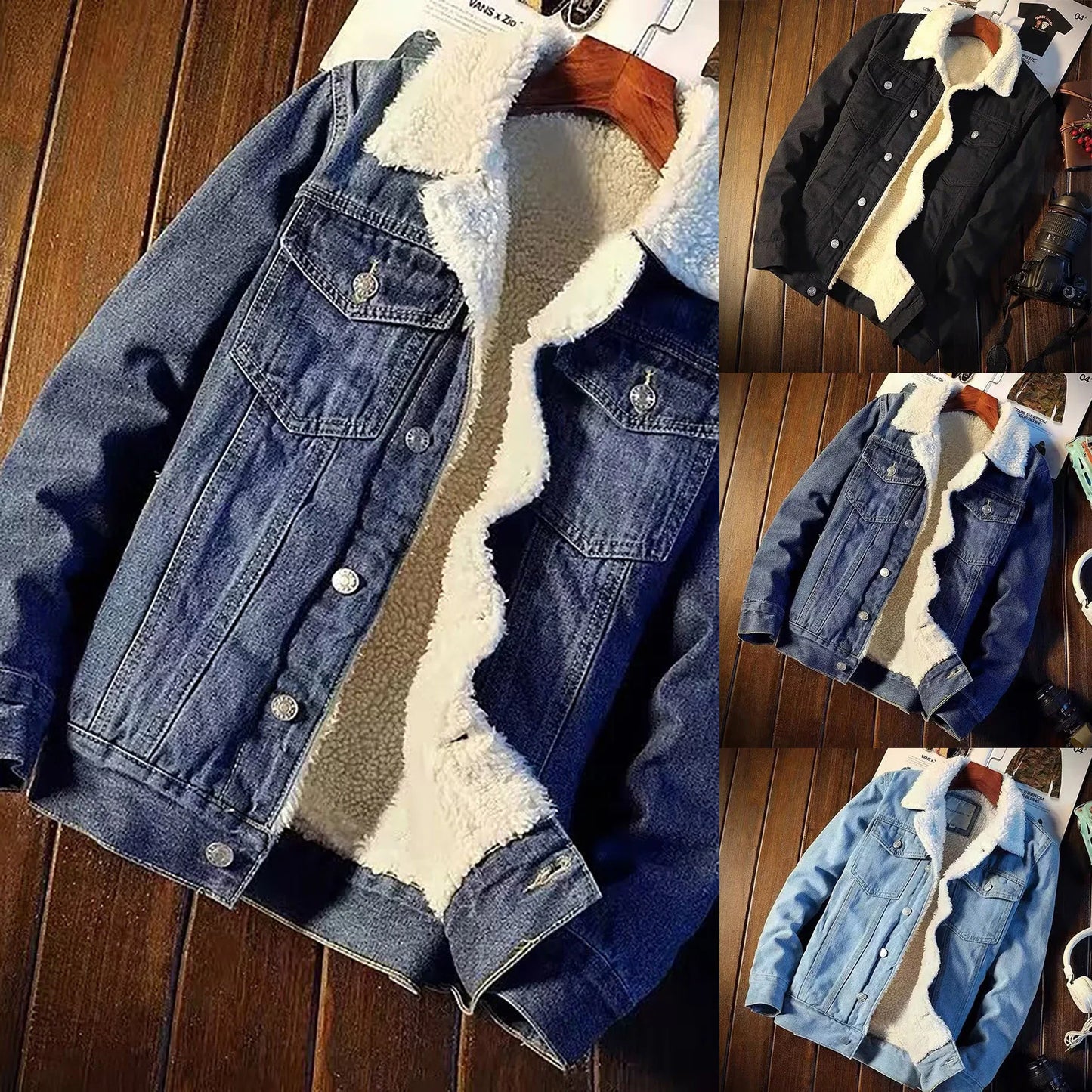 Men's Lined Denim Jacket Trucker Autumn Winter Vintage Fashion Cowboy Coat Plush Warm Outgoing Outwear